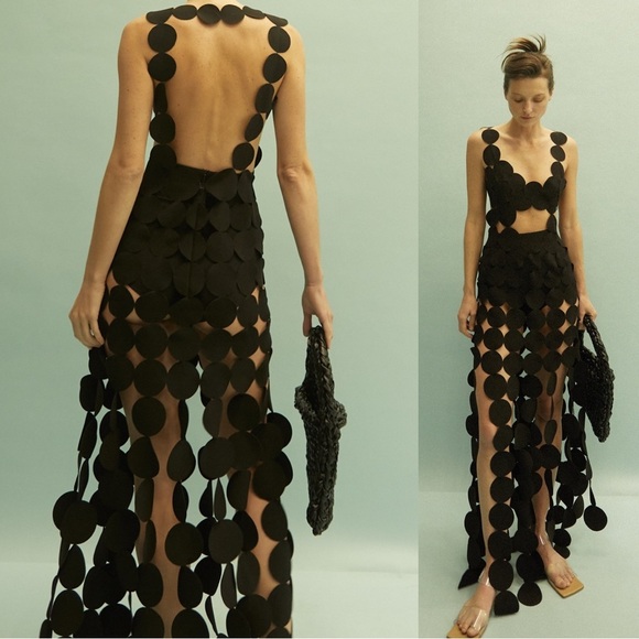 A.W.A.K.E. Mode Crepe Multi Circle Asymmetric Dress Black - Picture 6 of 16